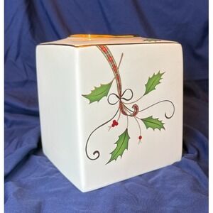 Lenox Holiday Nouveau Square Tissue Box Cover Featuring Ribbon Design